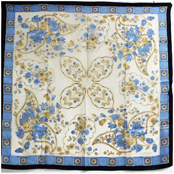 ランバン レーヨン・シルク スカーフ ホワイト×ブルー 花柄 中古 Aランク LANVIN | レディース 女性 【ネコポス送料無料】