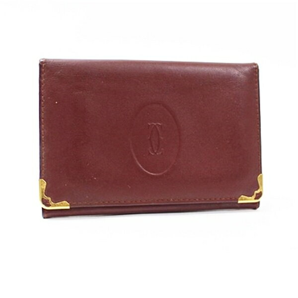 カルティエ マストドゥカルティエ 二つ折り カードケース 名刺入れ レザー ボルドー 中古 ABランク Cartier ｜メンズ レディース 男性 女性 ブランド 【ネコポス送料無料】