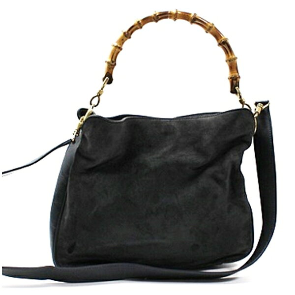 グッチ 2WAY バンブー ハンドバッグ ショルダーバッグ 斜め掛け ゴールド金具 スエード ブラック×ネイビー 中古 Bランク GUCCI｜ レディース 女性用 【送料無料】