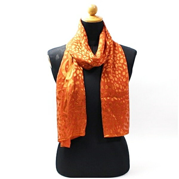 イヴサンローラン シルク レーヨン 長方形スカーフ オレンジ 中古 Aランク YVES SAINT LAURENT ｜レディース女性 【ネコポス送料無料】