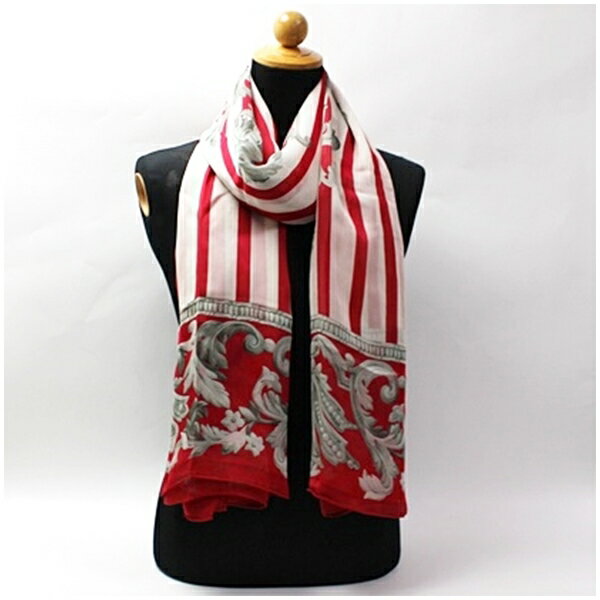クリスチャンディオール シルク 長方形ストール レッド×ホワイト ストライプ 中古 ABランク Christian Dior｜レディース 女性 【送料無料】