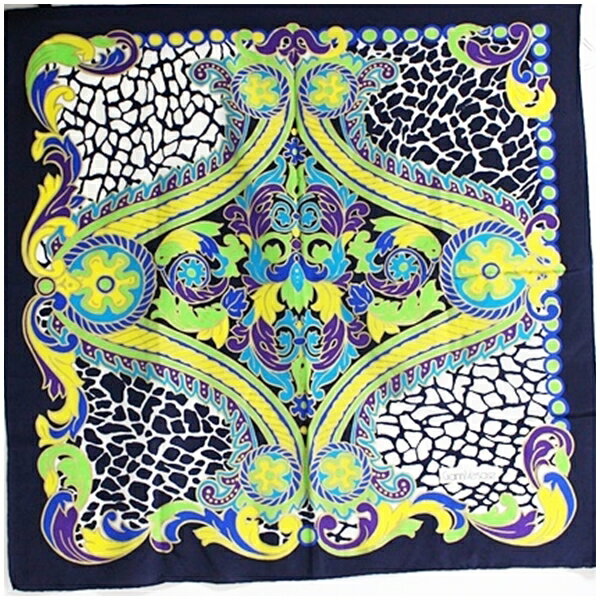 ジャンニベルサーチ シルク スカーフ ネイビー×マルチカラー 中古 Aランク Gianni Versace｜レディース 女性 【ネコポス送料無料】