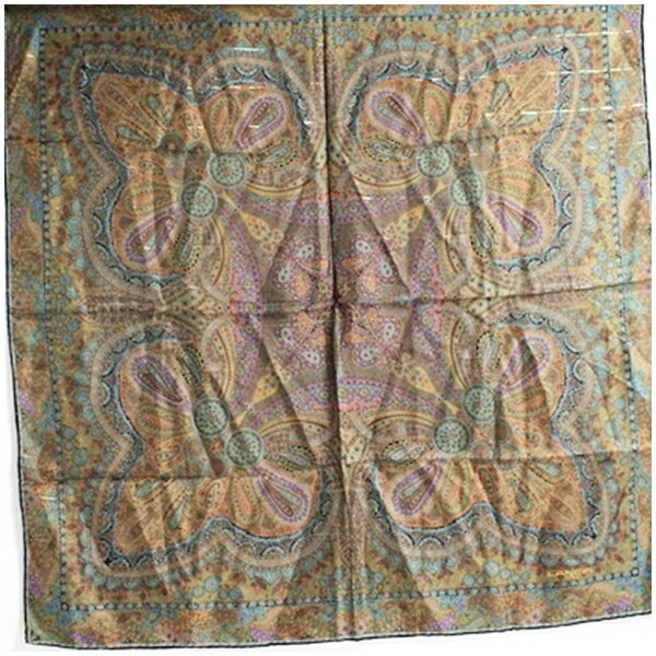 ランセル シルク スカーフ カーキ×ベージュ 中古 Aランク LANCEL｜レディース 女性 【ネコポス送料無料】