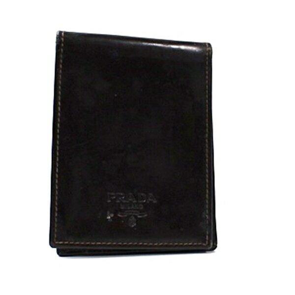 プラダ 二つ折り カードケース 名刺入れ レザー ブラウン ロゴ 中古 Bランク PRADA｜メンズ 男性用 ブランド 【ネコポス送料無料】