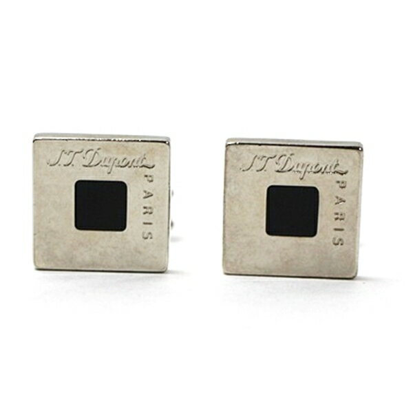 エスティーデュポン カフス シルバー×ブラック 中古 ABランク S．T．Dupont｜メンズ 男性用 アクセサリー ビジネス 仕事 スーツ小物 カフスボタン 【ネコポス送料無料】