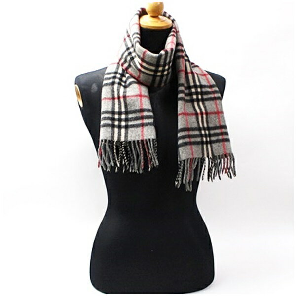 バーバリー カシミヤ マフラー グレー×チェック 130×29センチ 中古 ABランク Burberrys ｜メンズ レディース 男性 女性 防寒 【送料無料】...