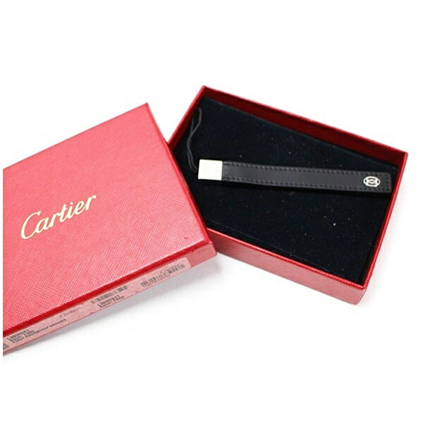 カルティエ ストラップ シルバー×ブラック レザー 中古 Aランク Cartier｜メンズ 男性用 アクセサリー ブランド 箱付き 【ネコポス送料無料】