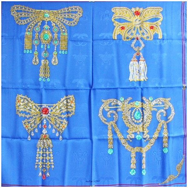 カルティエ シルク スカーフ ブルー ジュエリー柄 中古 Aランク Cartier｜レディース 女性 箱付き 【送料無料】