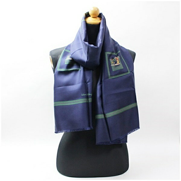 樂天商城 - サルバトーレフェラガモ 長方形スカーフ ネイビー×グリーン 中古 Aランク Salvatore Ferragamo｜レディース 女性 【ネコポス送料無料】