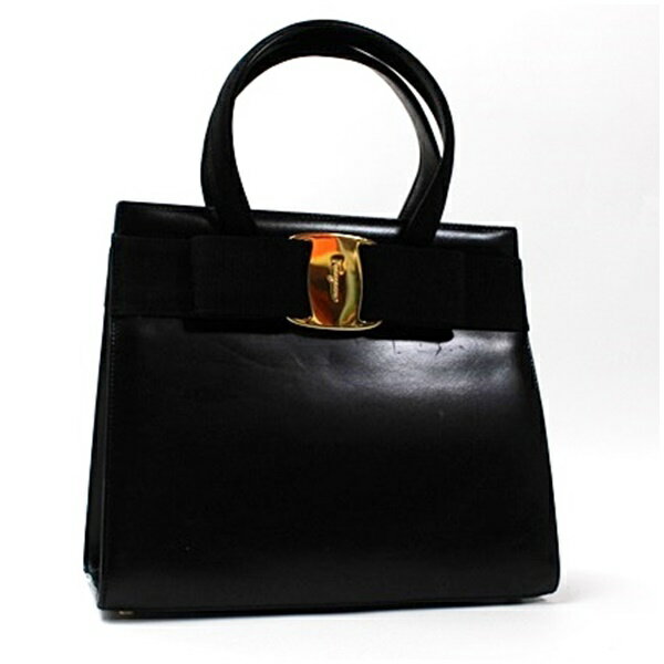 FERRAGAMO - サルバトーレフェラガモ ハンドバッグ レザー ヴァラリボン ブラック ゴールド金具 中古 ABランク Salvatore Ferragamo｜女性 レディース 手持ち ショルダーなし 【送料無料】