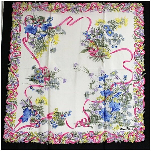 樂天商城 - ニナリッチ シルク スカーフ ホワイト×ブラック 花柄 中古 Aランク Nina Ricci｜レディース 女性 【ネコポス送料無料】