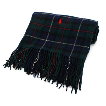 ポロ ラルフローレン ウール ひざ掛け グリーン×ネイビー チェック柄 142×82センチ 中古 ABランク POLO RALPH LAUREN | レディース 女性用 防寒 ストール【クリーニング済み】【ネコポス送料無料】