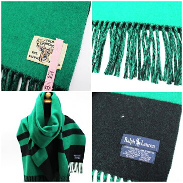 ポロ・ラルフローレン ウール 大判マフラー グリーン×ブラック 厚手 218×37センチ 中古 ABランク POLO RALPH LAUREN |クリーニング済 マフラー ブランド プレゼント まふらー ギフト レディース 女性 男性 メンズ 男女兼用【送料無料】【クリーニング済み】