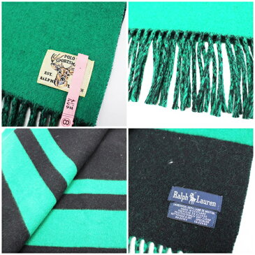 ポロ・ラルフローレン ウール 大判マフラー グリーン×ブラック 厚手 218×37センチ 中古 ABランク POLO RALPH LAUREN |クリーニング済 マフラー ブランド プレゼント まふらー ギフト レディース 女性 男性 メンズ 男女兼用【送料無料】【クリーニング済み】