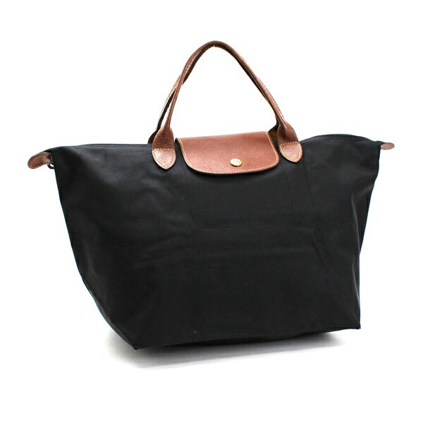 ロンシャン ル・プリアージュ ハンドバッグ トートバッグ ナイロン×レザー ブラック 中古 Bランク LONGCHAMP LE PLIAGE ｜レディース 女性用 折りたたみ可 エコバッグ 軽量 【ネコポス送料無料】のサムネイル