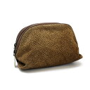 ボルボネーゼ ポーチ ゴールド金具 スエード うずら柄 ブラウン 中古 ABランク BORBONESE|レディース 女性用 スウェード 軽量 軽い 小物入れ 【...
