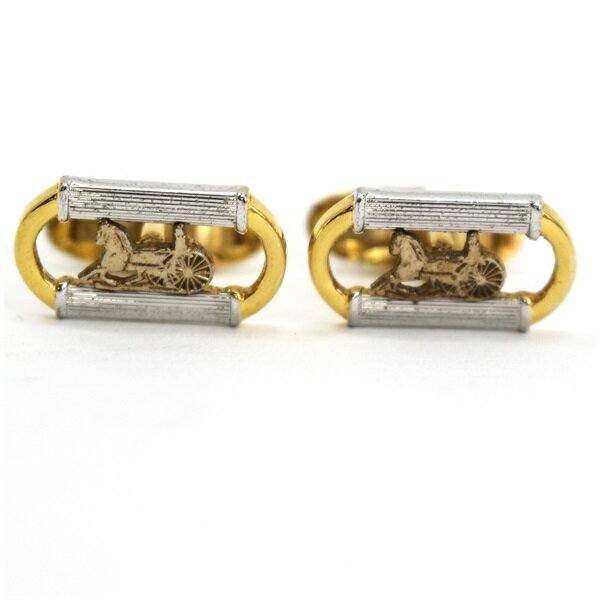 セリーヌ カフス 馬車柄 ゴールド×シルバー 中古 ABランク CELINE|アクセサリー メンズ 男性用 ビジネス 仕事 スーツ小物 カフスボタン 【ネコポス...