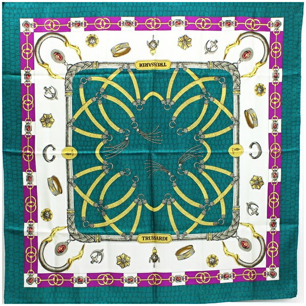トラサルディ シルク スカーフ グリーン アクセサリー柄 中古 Aランク TRUSSARDI | 女性用 レディース 【ネコポス送料無料】のサムネイル