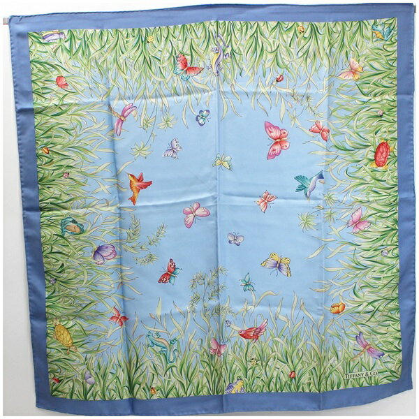ティファニー スカーフ ブルー 植物柄 蝶柄 中古 Aランク Tiffany & Co | レディース 女性用 ちょう 【送料無料】のサムネイル