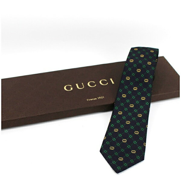 グッチ シルク ネクタイ 未使用 総柄 中古 Sランク GUCCI ｜ビジネス メンズ 箱付き 商品タグ付き【送料無料】