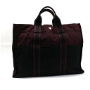 エルメス フールトゥ MM キャンバス トートバッグ ブラック×ワインレッド 中古 Bランク HERMES|レディース メンズ 男女兼用 通勤 通学 A4可【送...