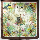 グッチ オールドグッチ シルク スカーフ ヴィットリオ・アッコルネロ作品 【ジャングルの動物たち】 動物柄 ブラウン×マルチカラー 中古 Bランク GUCCI|レディース 女性用 ヴィンテージ 【送料無料】(4)