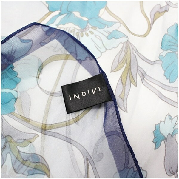 インディヴィ シルク スカーフ グリーン×ホワイト×ネイビー 花柄 中古 ABランク INDIVI｜レディース 女性用 【ネコポス送料無料】