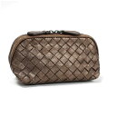 ボッテガヴェネタ イントレチャート ダブルファスナー ポーチ レザー ガンメタ 中古 Bランク BOTTEGA VENETA |レディース 女性 化粧ポーチ 【...