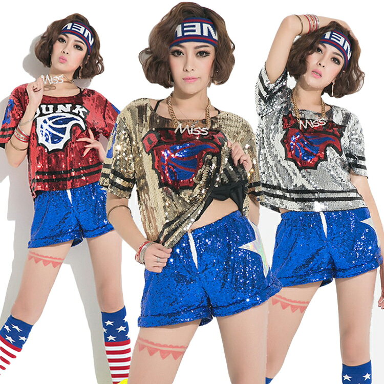 Rakuten - ダンス衣装 スパンコール tシャツ トップス 大人 上着 半袖 ショート ダンスウェア　キラキラ レディースファッション スタイル 個性的 コスチューム パーティーグッズ コスプレ衣装 ダンス衣装　HIPHOP・DANCEイベント/発表会