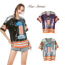 ステージ衣装 tシャツ ラウンドネック ミディアム丈 女性 スパンコール 鮮やか カラーマチング プリント ストライプ ルーズ ファッション 個性 潮流 jazz ストリートダンス ジャズダンス ヒップホップ 演出 イベント 演イベント
