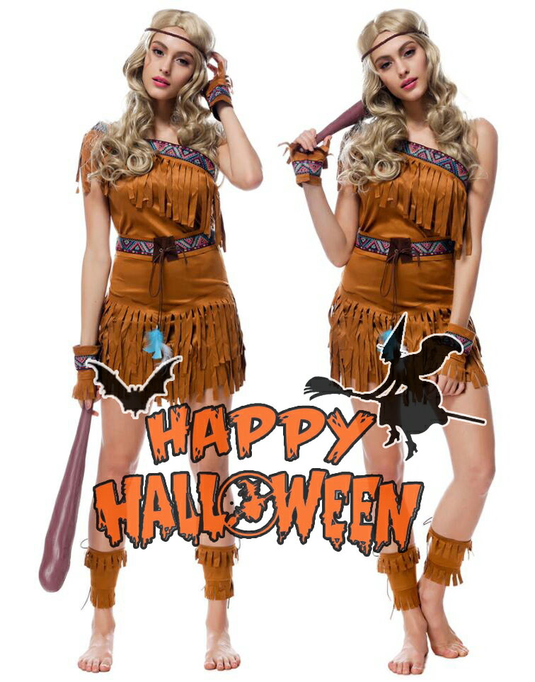 M〜XLハロウィン衣装 大人用 女性用 インディアン コスプレ アボリジン コスチューム 原始人 ハロウィン 衣装 野人 レディース ガールズ 滑稽 ハロウィー...
