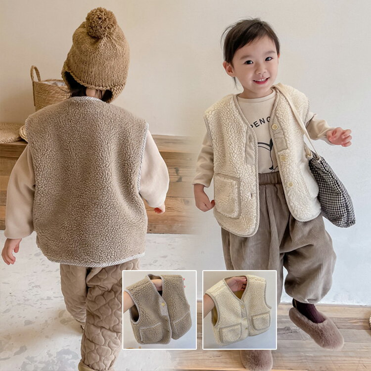 送料無料 子供服 キッズ アウター 女の子 男の子 全2色 ベージュ ライトコーヒー ボア ノーカラー フー..