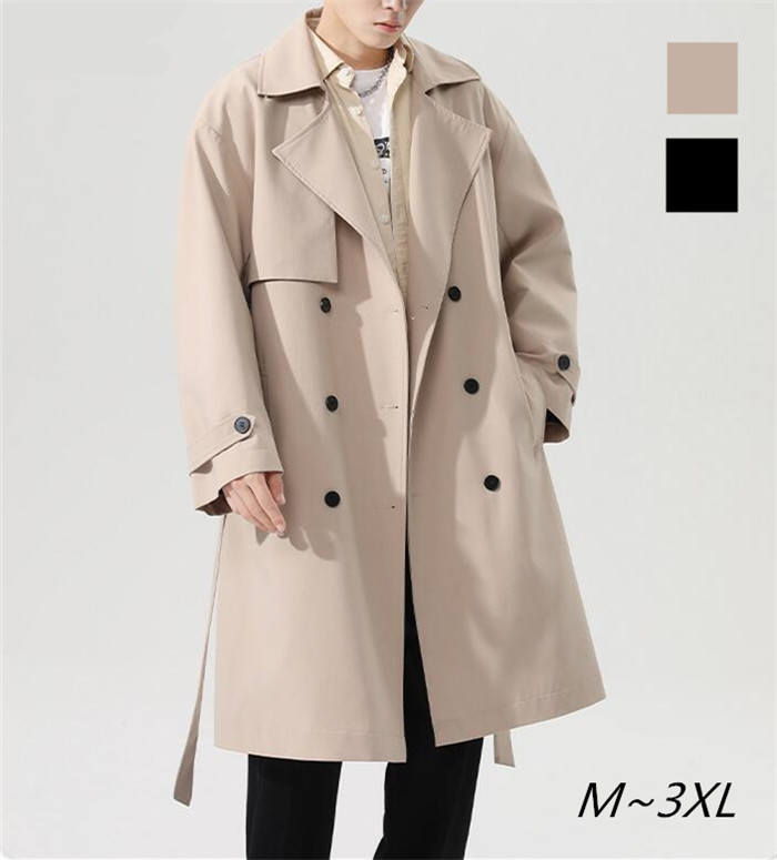 トレンチコート メンズ スプリングコート 通勤 ビジネスコート カジュアルコート アウター 春 秋 ロング丈 長袖 体型カバー