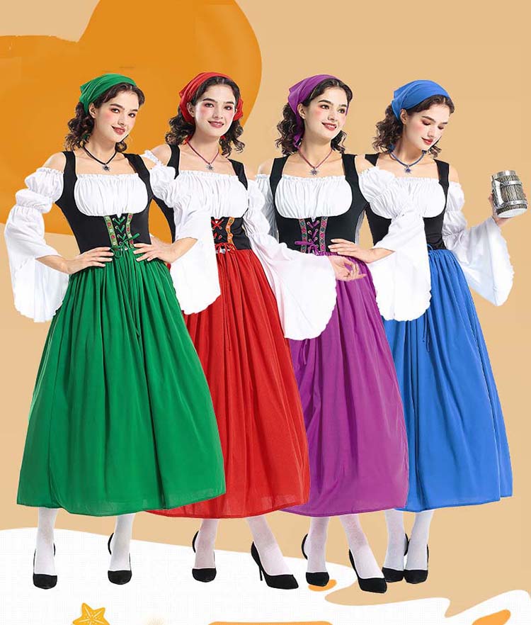 ハロウィン コスプレ 仮装 伝統民族 メイド服 ビール祭り衣装 カジュアル 気質優雅 欧米風 ワンピース 女性 ロング丈 レディース 女性用 アリス風 田園 農...