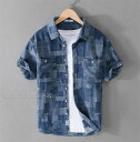 半袖ワイシャツ Tシャツ メンズ シャツ デニムシャツ カジュアルシャツ トップス チェック柄 半袖 春 春 秋 ダメージ加工がお洒落 ダンガリーシャツ 綿(4)