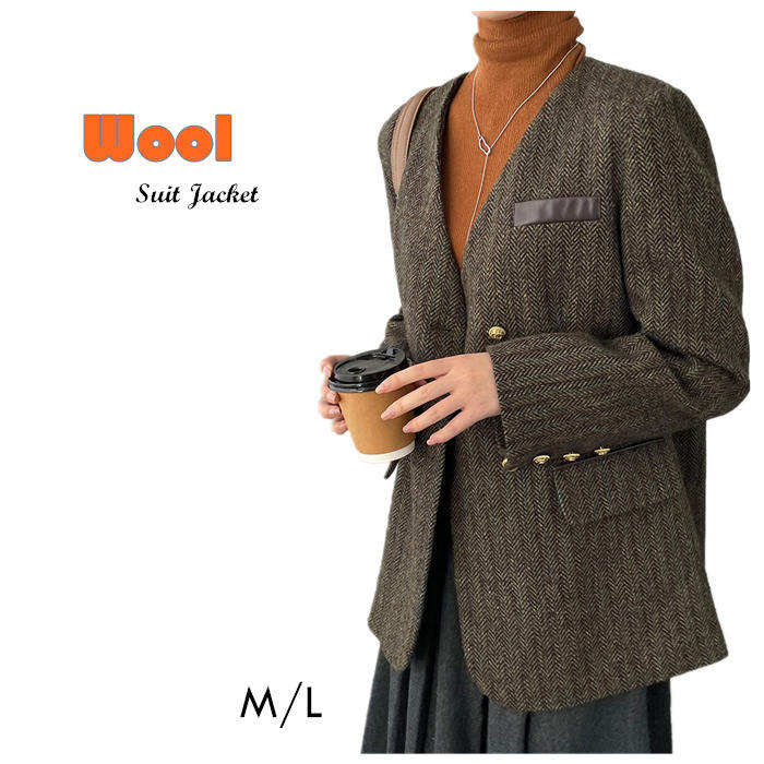 ウール スーツジャケット レディース カジュアルスーツ コート テーラードジャケット 春秋 カジュアル服 通勤ノーカラージャケット お出かけ オシャレ 外出着 羽織り アウター 30代40代50代60代