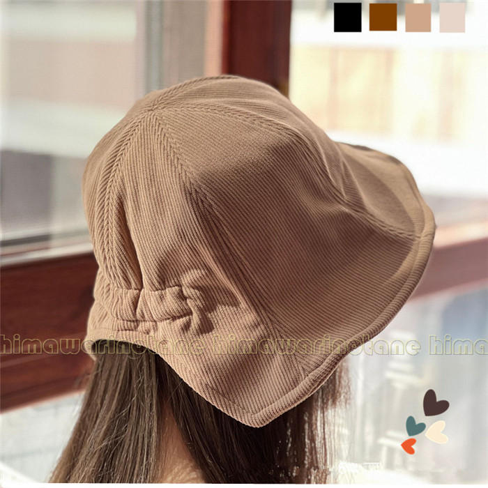 チューリップハット コーデュロイ バケットハット ツヤ感 秋冬 冬 uvカット 帽子 レディース