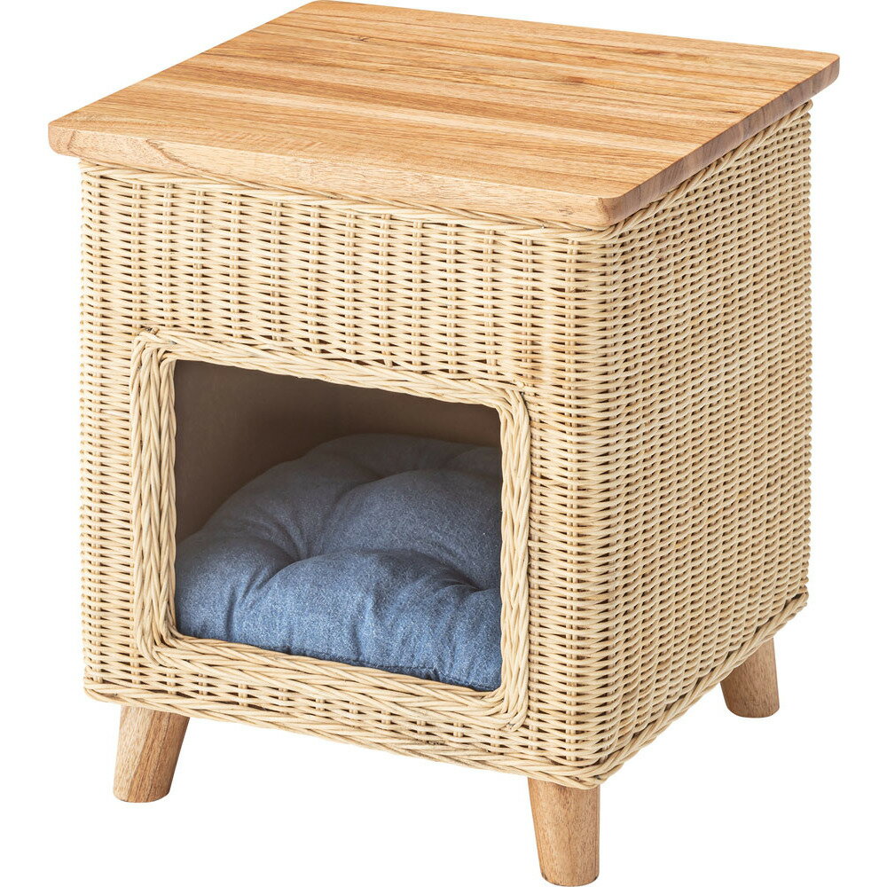 ペットハウススツール ペットハウススツール スツール ペットスツール ラタン 天然木 イス 椅子 テーブル ペット用品 クッション付き かわいい おしゃれ リゾート