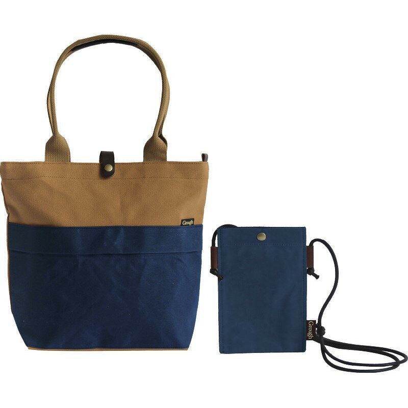 トートバッグ&スマホミニショルダー ネイビー×ブラウン パラフィン加工帆布×レザー ギフト 贈り物 お祝い お歳暮 お中元 プレゼント 御礼 お礼 御歳暮 御中...