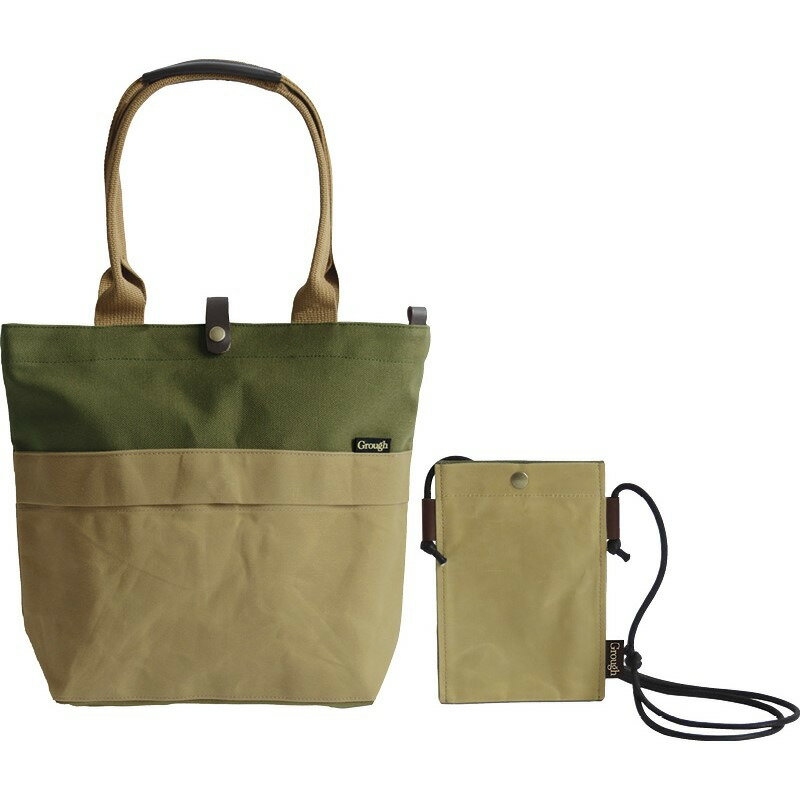 トートバッグ&スマホミニショルダー ベージュ×カーキ パラフィン加工帆布×レザー ギフト 贈り物 お祝い お歳暮 お中元 プレゼント 御礼 お礼 御歳暮 御中元...