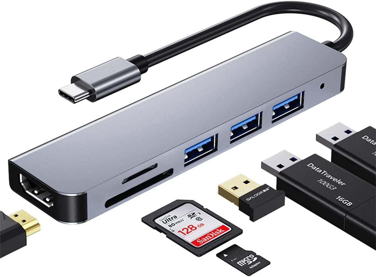 USB C ハブ アダプタ 6 in 1 Type c ハブ 4K 解像度 HDMIポート+USB 3.0ポート+USB 2.0ポート*2 高速データ転送+SD/TFカードスロット MacBook Pro/MacBook Air 13インチ 2020/iPad Pro 2020, Samsung Galaxy S20 など USB C デバイス対応