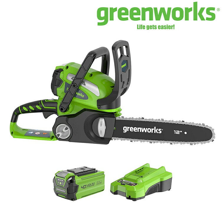 Greenworks チェーンソー 充電式チェーンソー コードレス 40Vガイドバー長300mm ブラシレスモーター 超強力(2Ahバッテリー1個・充電器付) 伐採 薪つくり 剪定 枝打ち (40V 12インチ)