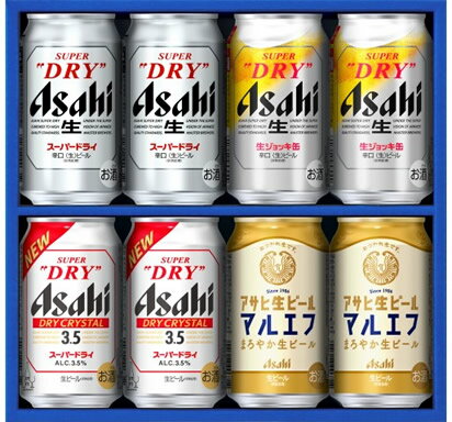 ・お中元シーズンは、当社との在庫の兼ね合いでお届けに3〜5日お時間をいただく場合がございます。予めご了承の程宜しくお願い致します。 ・簡易包装・熨斗無料で承っております。ご希望のお客様は備考欄にご記入をお願い致します。 ・全包装をご希望のお客様は包装紙代110円(税込)を頂戴しております。予めご理解いただいた上で備考欄にご記載下さいませ。 商品名 【アサヒ】ギフトセット　AVQ-2 メーカー アサヒビール 種　類 ビール 度　数 5度 内容量 スーパードライ　350ml×2本生ジョッキ缶　340ml×2本ドライクリスタル　350ml×2本生ビール　350ml×2本 保存方法 冷暗所保存 ご注意 「お酒は20歳から！未成年者への酒類の販売は固くお断りしています！」