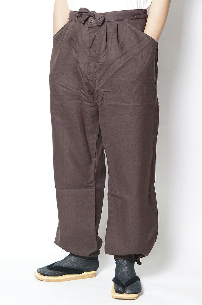 作務衣パンツ 涼雅-綿45%麻55% 茶 S/M/L/LL 作務衣 メンズ 男性 紳士 ズボン もんぺ 作業着