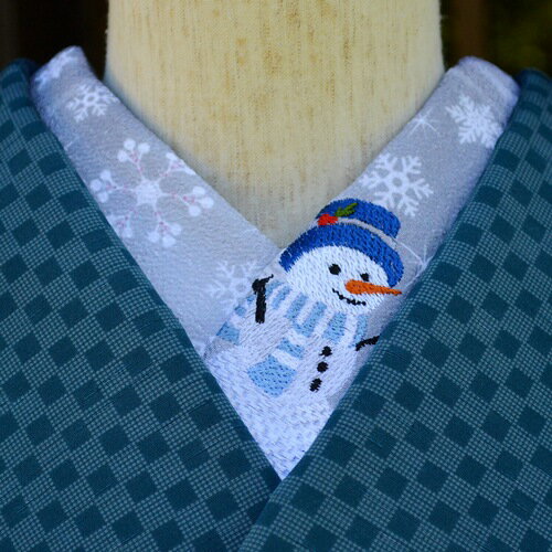 スノーマン雪だるま　プリント半衿　ひめ吉オリジナルデザイン　刺繍半襟「配送をお読みください」ゆう..