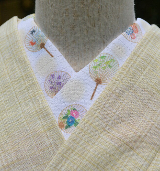 プリント半衿うちわ　絽☆刺繍　半衿　夏　ひめ吉オリジナルデザイン☆ゆうパケットは日時指定できません..