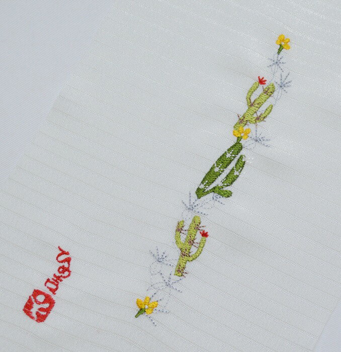 絽・さぼてん☆刺繍　半衿　ひめ吉オリジナルデザイン☆☆「配送について」をお読みください。ゆうパケットは日時指定できません、ポスト投函です。