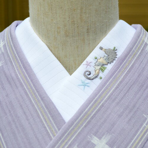 夏　タツノオトシゴ☆刺繍　半衿　ひめ吉オリジナルデザイン☆ゆうパケットは日時指定できません、ポスト投函です。