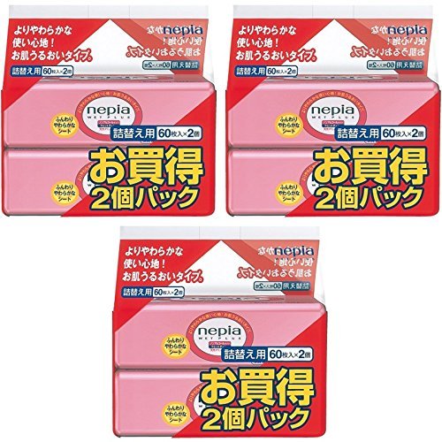 【まとめ買い】ネピア ウエットプラス 詰替 60枚×2個パック 無香料【×3袋】