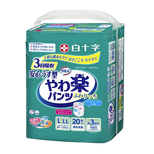 サルバ やわ楽パンツ 安心うす型 男女共用 L-LLサイズ 20枚入 3回吸収【肌あたりが気になる方・安心して外出したい方】 1